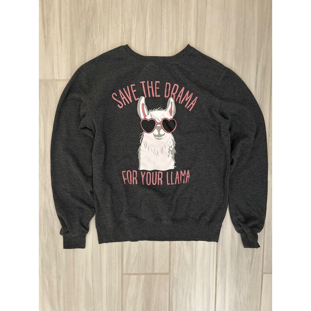 Save The Drama For Your Llama Graphic Sweatshirt Charcoal Gray Heart Sunglasses